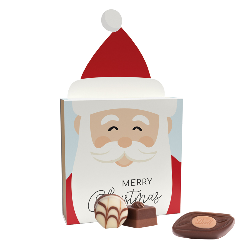 Lindt Präsent im Werbeschuber, Kleine Kostbarkeiten Santa