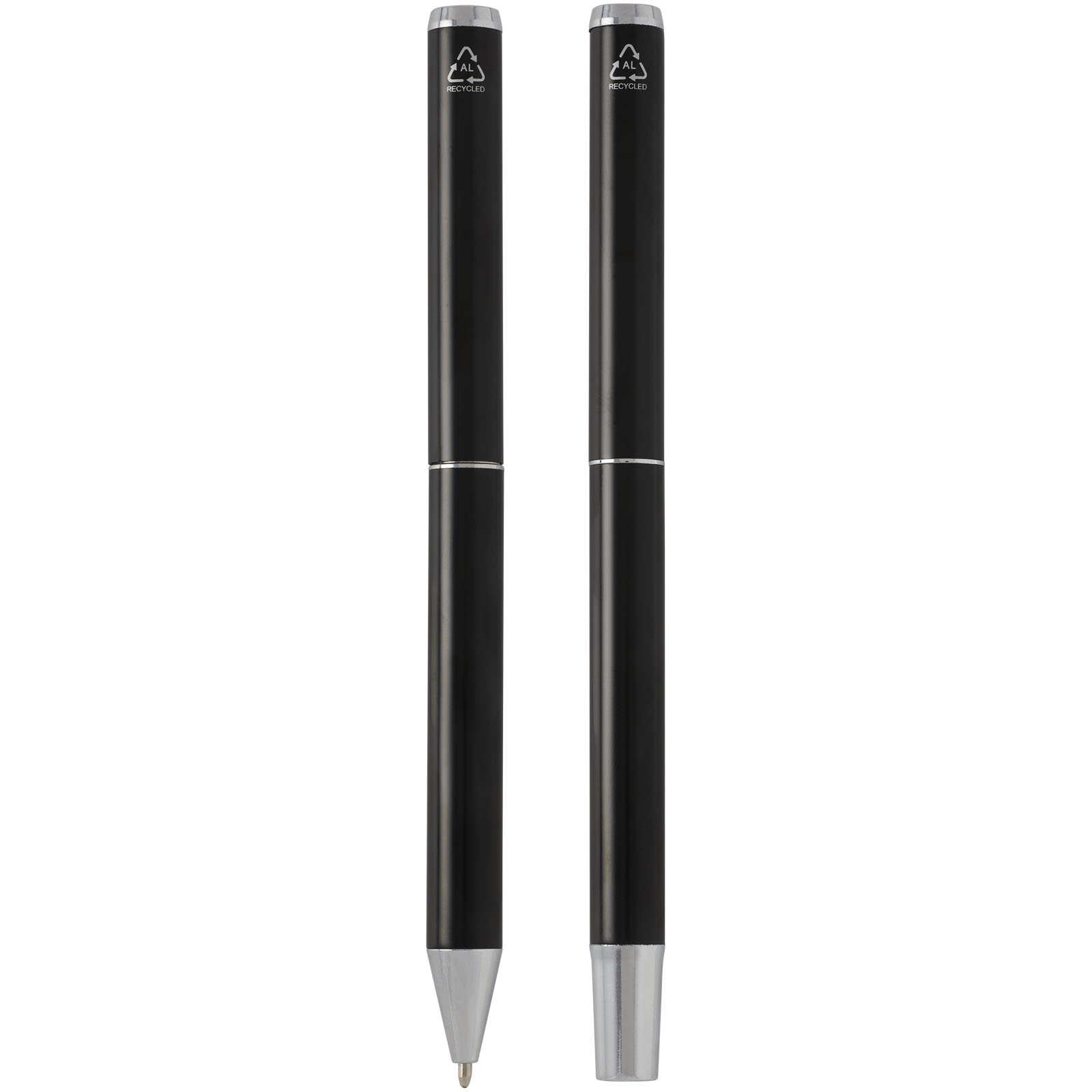 Lucetto Set mit Kugelschreiber und Tintenroller aus recyceltem Aluminium (schwarze Mine) schwarz