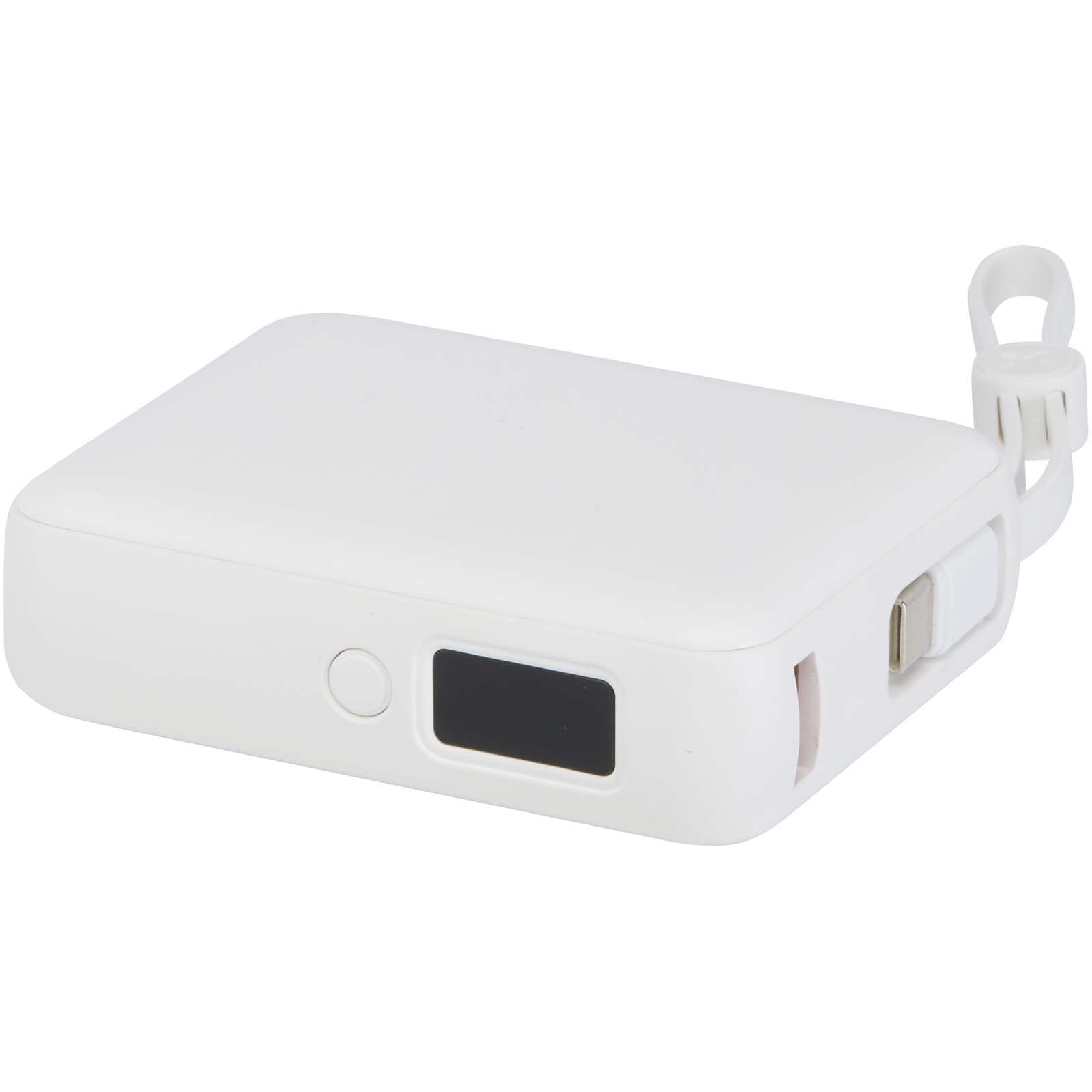 Acrux 35 W 10.000 mAh Tablet Powerbank mit integriertem Typ-C-Kabel aus recyceltem Kunststoff weiss