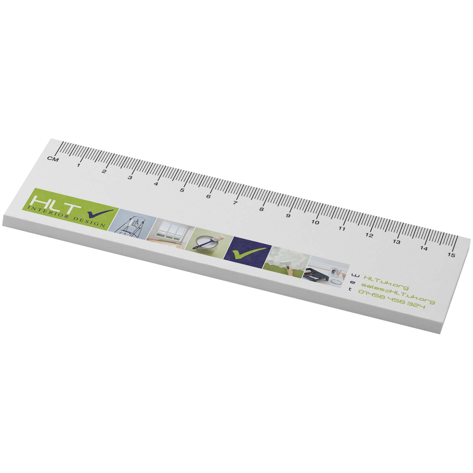 Sticky-Mate® Haftnotizen mit gedrucktem 15 cm Lineal aus recyceltem Material weiss