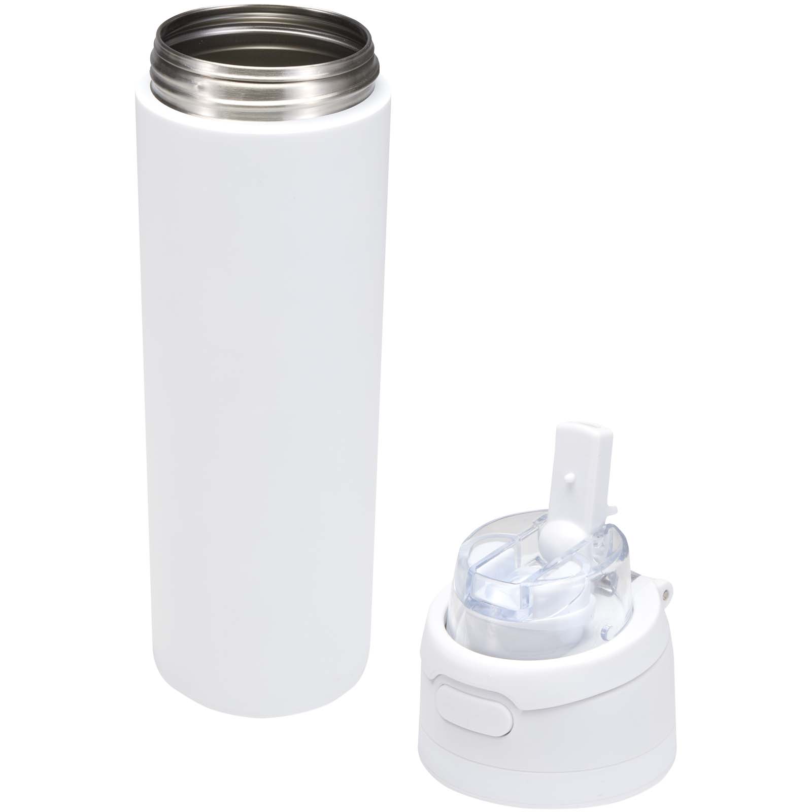 Theron 800 ml RCS Trinkflasche aus recyceltem, einwandigem Edelstahl mit Multifunktionsdeckel und Klappstrohhalm weiss
