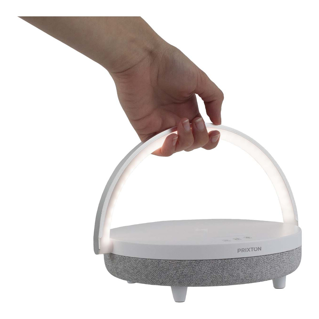 Prixton 10W 4-in-1 Bluetooth®-Lautsprecher mit LED-Licht und kabelloser Ladestation weiss