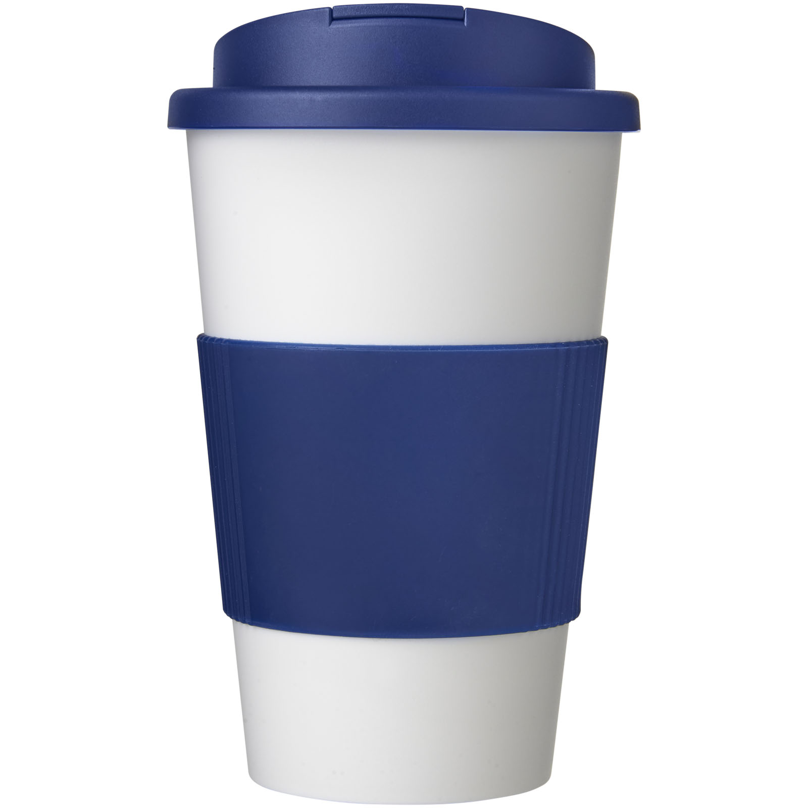 Americano® 350 ml Isolierbecher mit Schutzring & auslaufsicherem Schraubverschluss weiss, blau