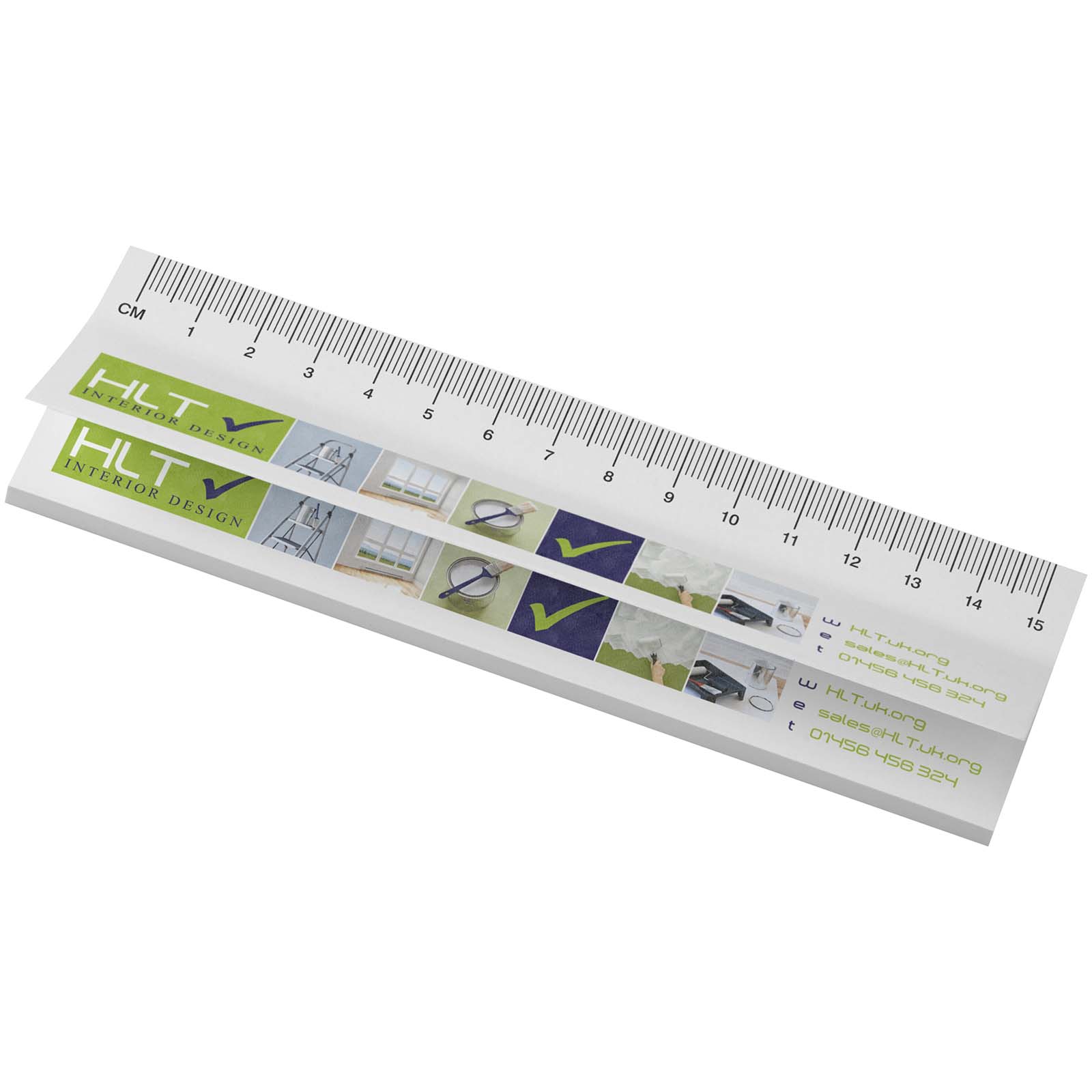 Sticky-Mate® Haftnotizen mit gedrucktem 15 cm Lineal aus recyceltem Material weiss
