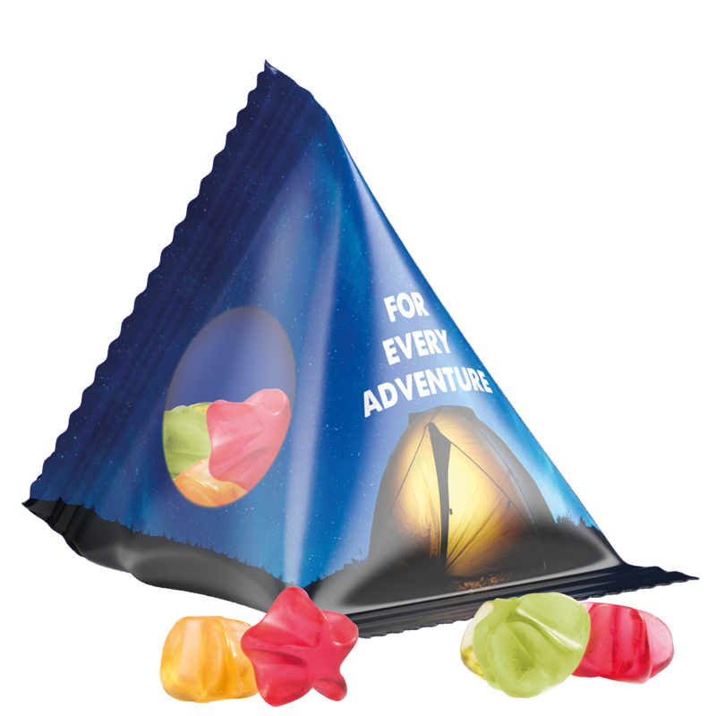 Fruchtgummi Tetraeder, weiße Folie