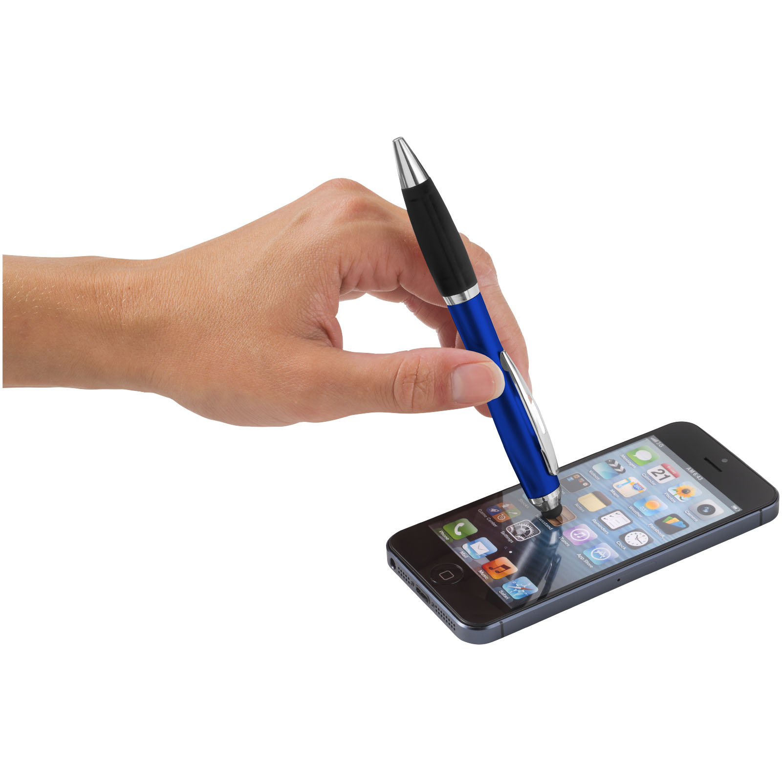 Nash Stylus Kugelschreiber farbig mit schwarzem Griff (blaue Mine) royalblau, schwarz